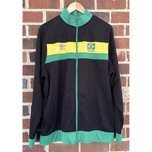 Brazil Jacket Mens XL Black‎ Green Soccer Track Top Full Zip Warm Up Brasil